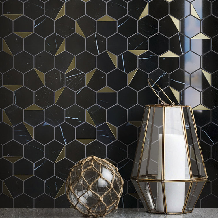 Black Gold Hexagon Marble Honeycomb Mosaic Wall Tile