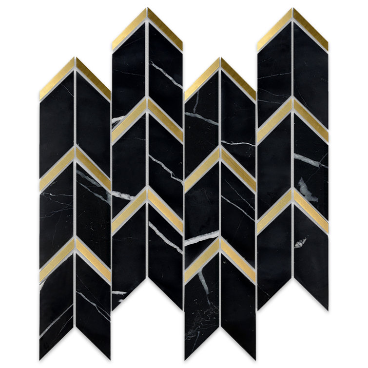 Black and Gold Chevron Marble Mosaic Wall Tile