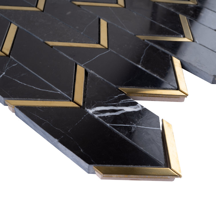 Black and Gold Chevron Marble Mosaic Wall Tile