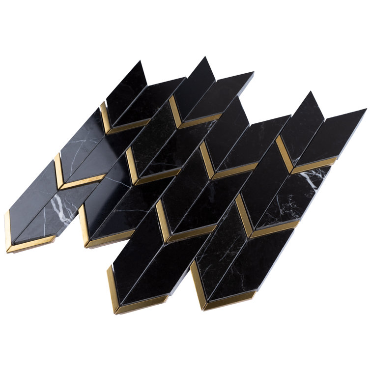 Black and Gold Chevron Marble Mosaic Wall Tile