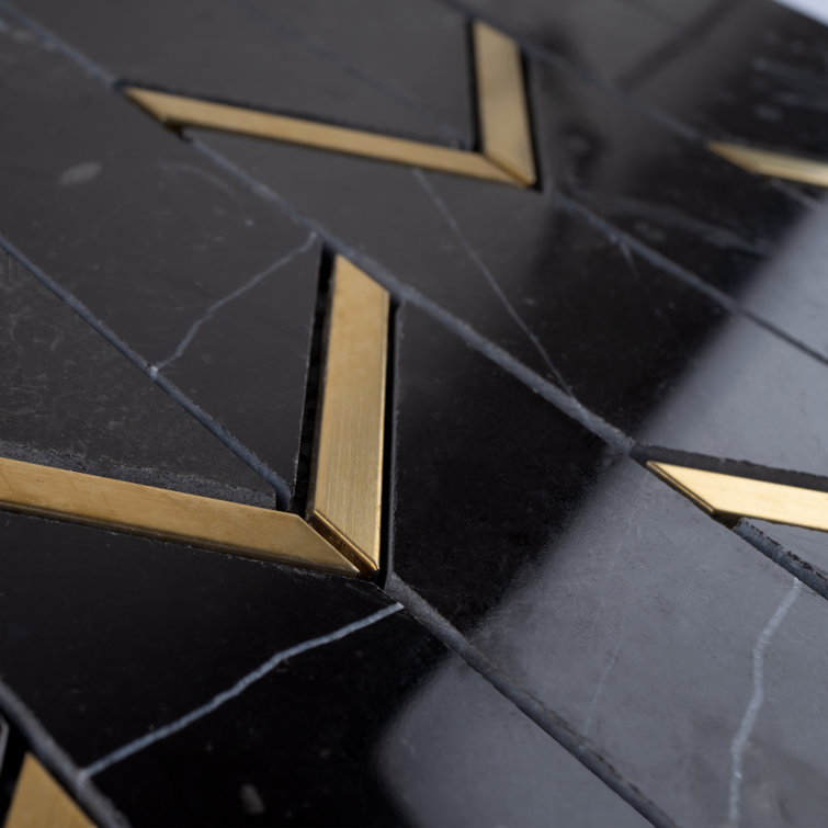 Black and Gold Chevron Marble Mosaic Wall Tile