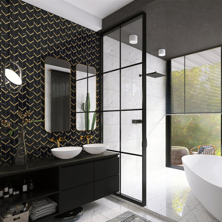 Black and Gold Chevron Marble Mosaic Wall Tile