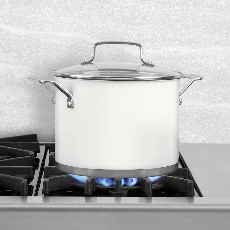 Matte White 6 Qt Stainless Steel Stockpot with Glass Lid