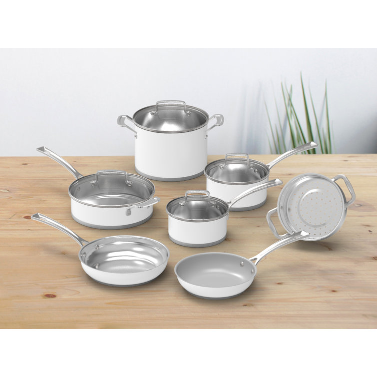 Matte White 11-Piece Stainless Steel Cookware Set