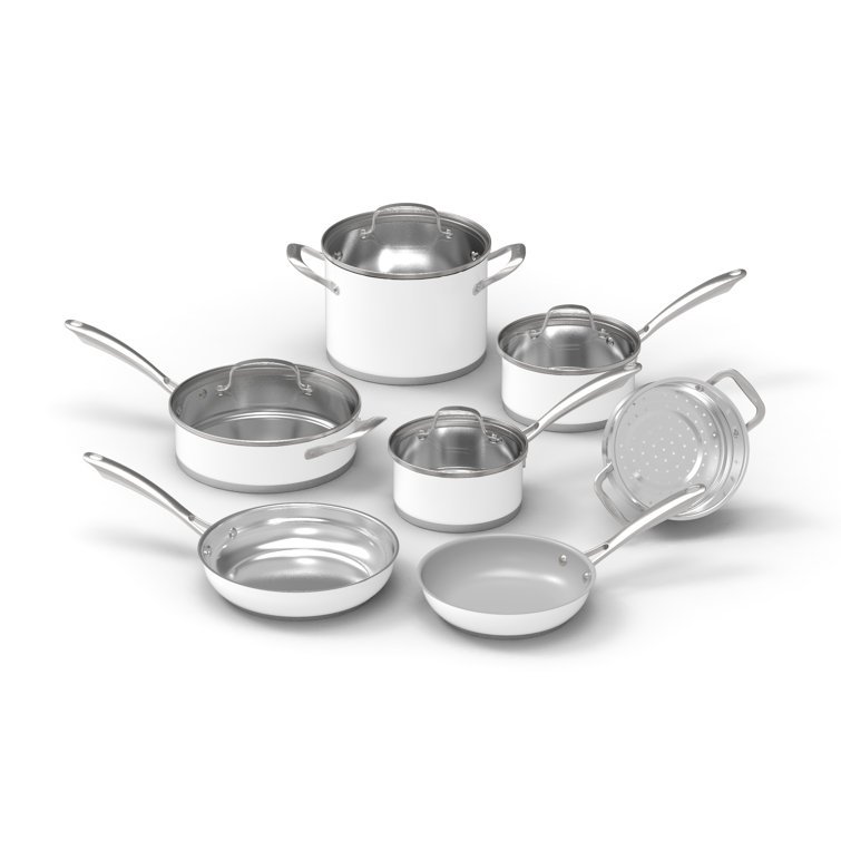 Matte White 11-Piece Stainless Steel Cookware Set
