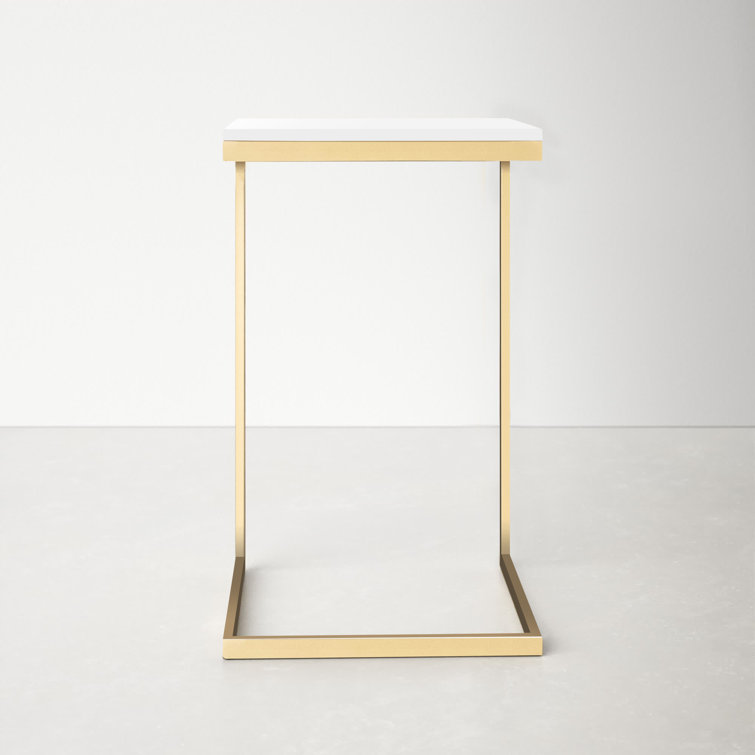 Antique Gold & White Marble Square End Table