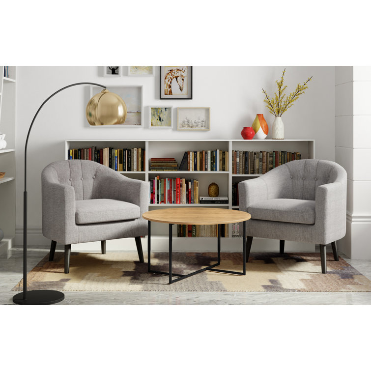Gray Velvet Barrel Accent Chair with Wood Legs