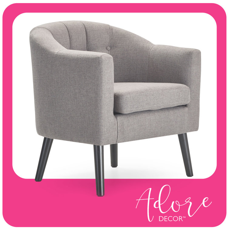 Gray Velvet Barrel Accent Chair with Wood Legs