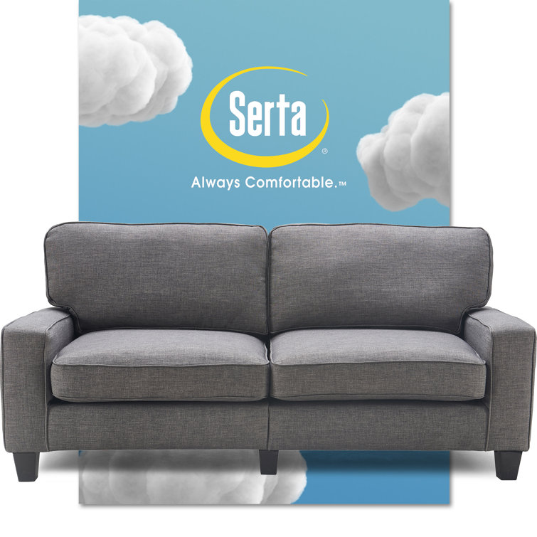 Gray Linen Fabric Sectional with Track Arms and Wood Legs