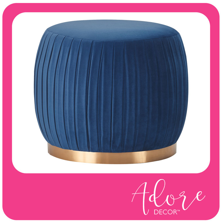 Navy Blue Velvet Tufted Round Ottoman with Gold Base