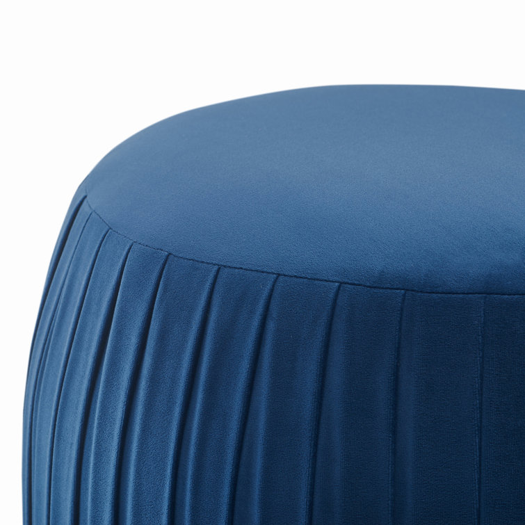 Navy Blue Velvet Tufted Round Ottoman with Gold Base