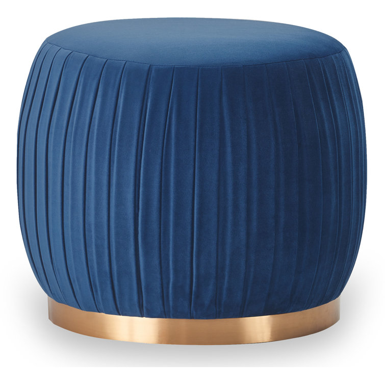 Navy Blue Velvet Tufted Round Ottoman with Gold Base