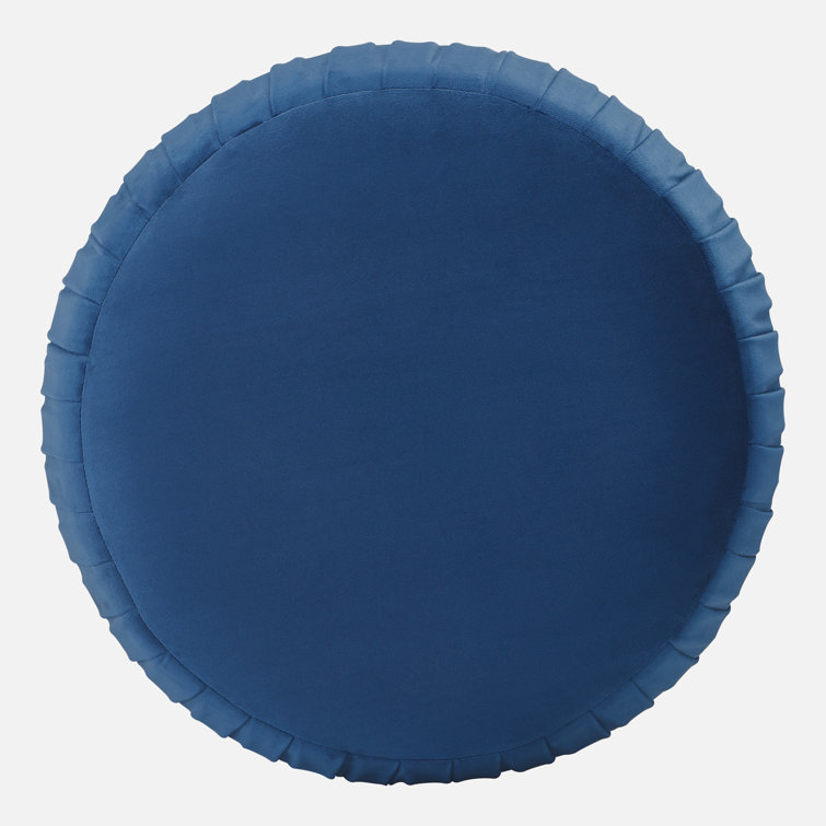Navy Blue Velvet Tufted Round Ottoman with Gold Base