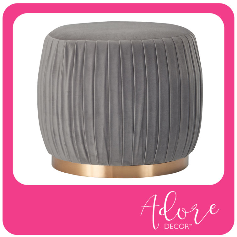 Gray Velvet Tufted Round Pouf with Gold Base