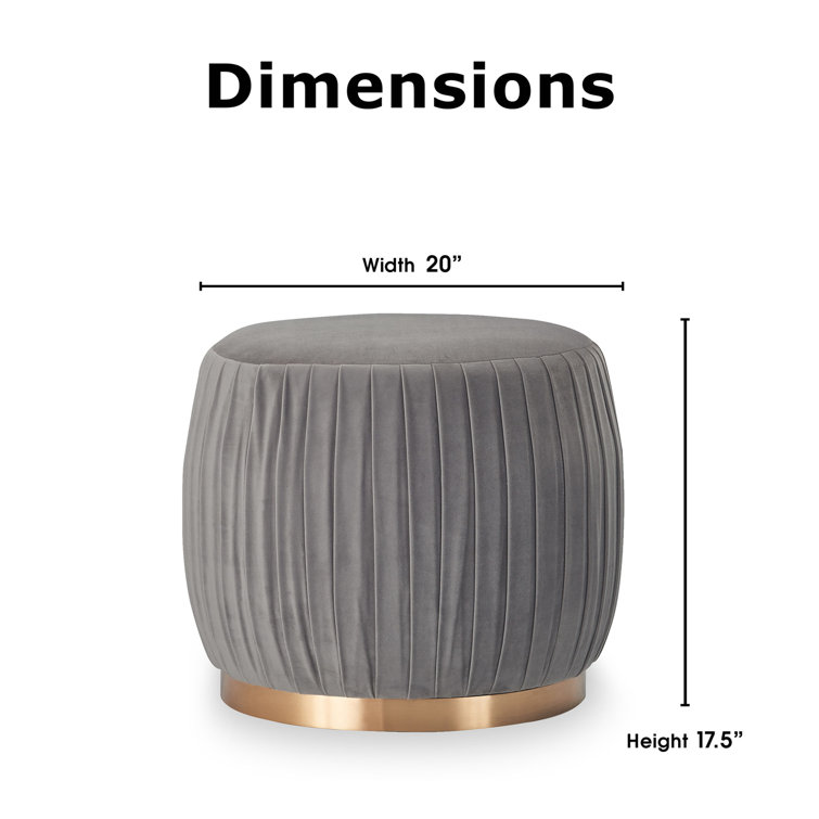 Gray Velvet Tufted Round Pouf with Gold Base
