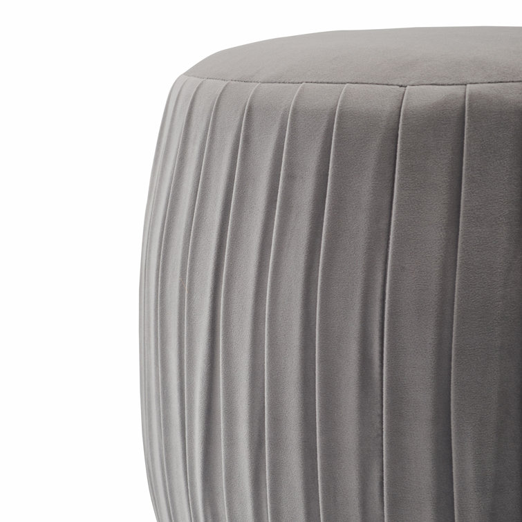 Gray Velvet Tufted Round Pouf with Gold Base