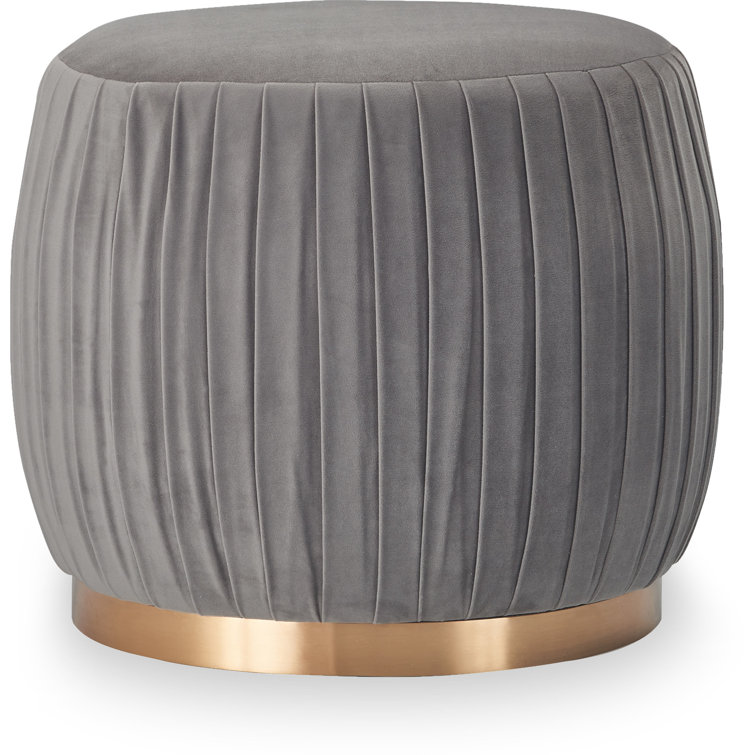 Gray Velvet Tufted Round Pouf with Gold Base