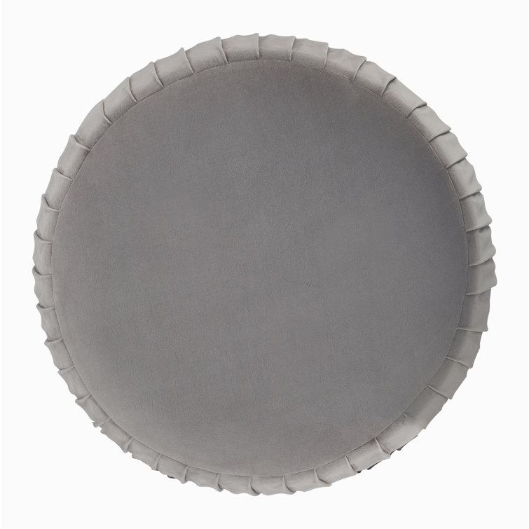 Gray Velvet Tufted Round Pouf with Gold Base