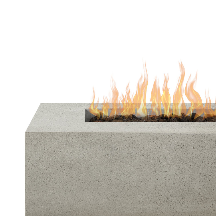 Gray Glass Fiber Reinforced Concrete Long Rectangle Fire Pit Table
