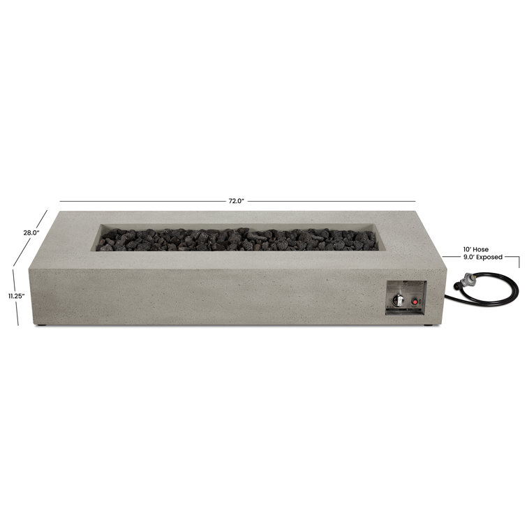 Gray Glass Fiber Reinforced Concrete Long Rectangle Fire Pit Table