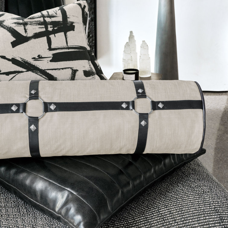 Standard Black and White Linen Blend Embroidered Sham