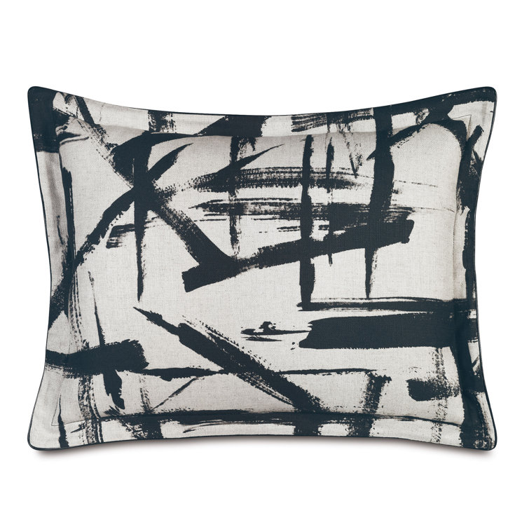 Standard Black and White Linen Blend Embroidered Sham