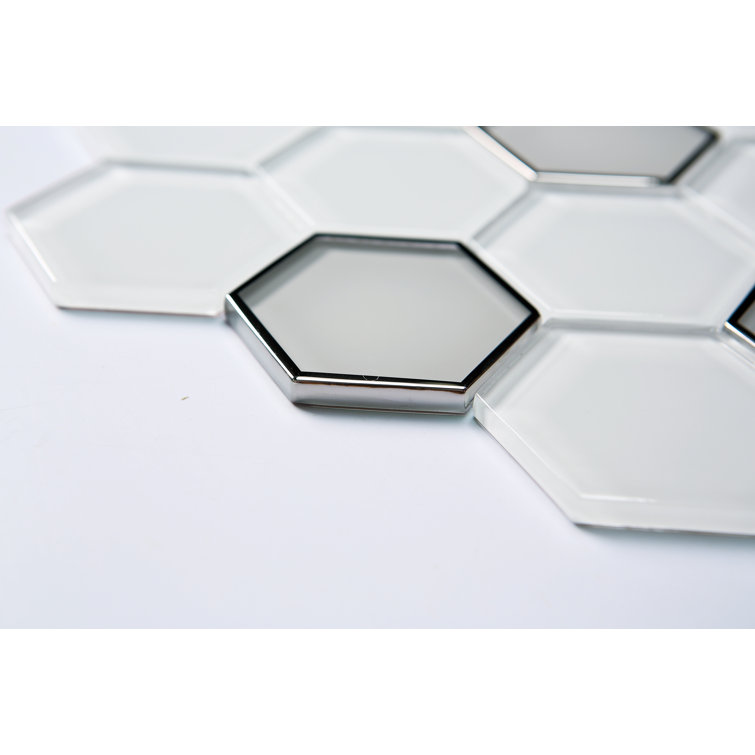 Gold and White Glass Honeycomb Mosaic Wall Tile