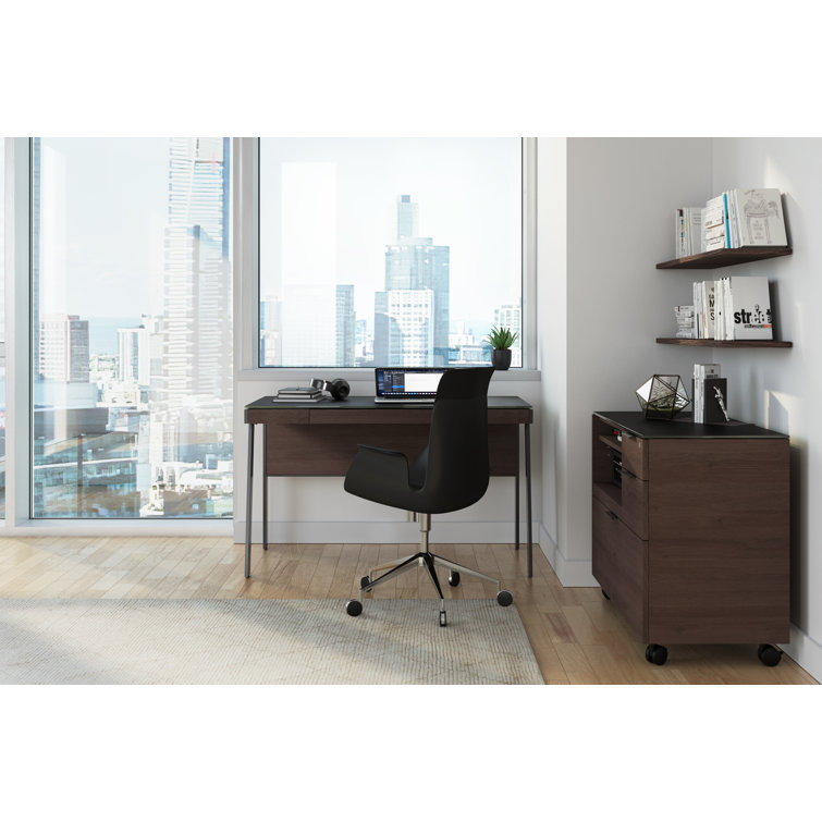 Sepia Glass Writing Desk with Drawer and Power Outlet