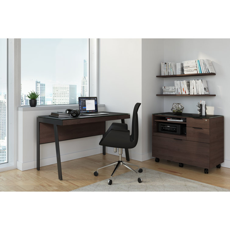 Sepia Glass Writing Desk with Drawer and Power Outlet