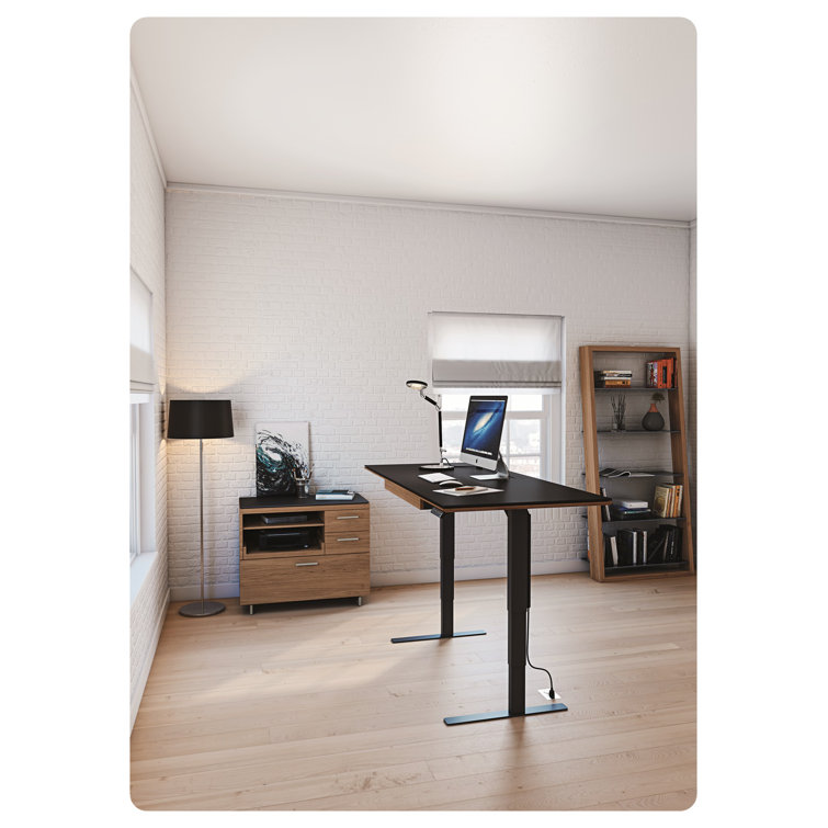 Natural Walnut and Satin Nickel Mobile Filing Cabinet with Black Glass Top