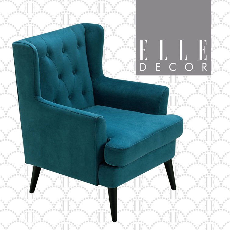 Celeste Vintage Teal Velvet Accent Chair with Wood Legs