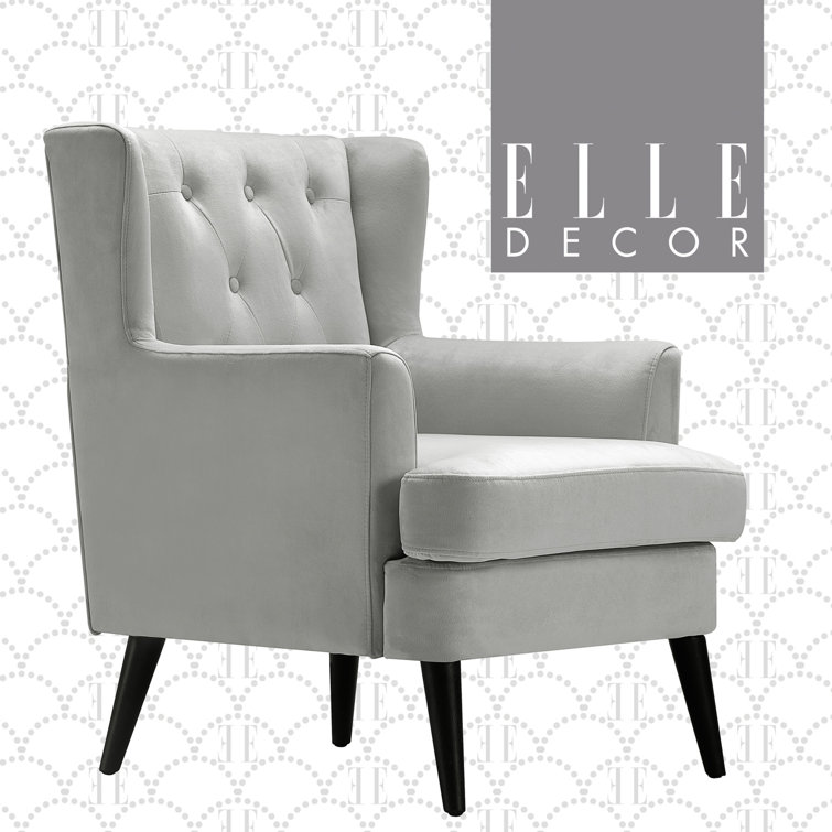 Pearl Grey Velvet Tufted Wingback Accent Chair 29.9"
