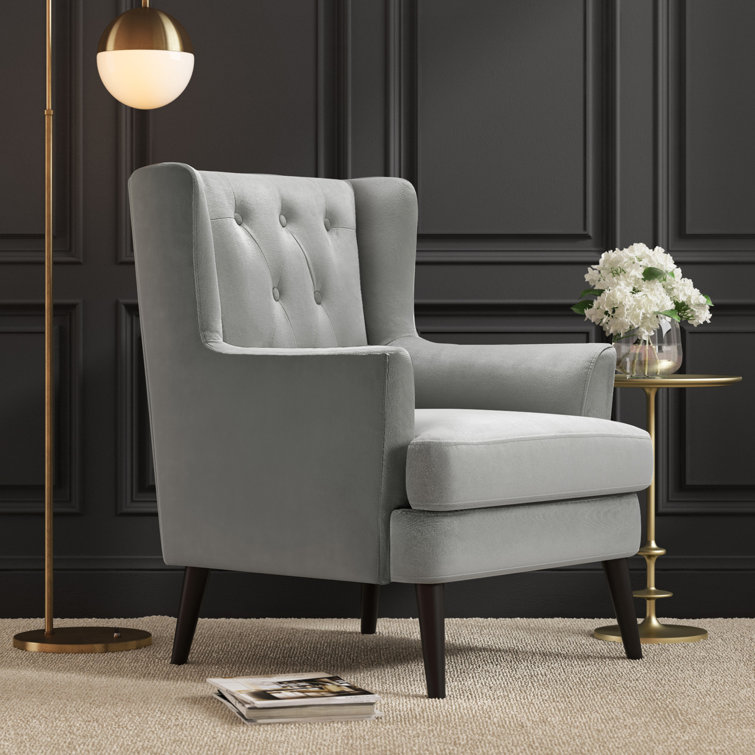 Pearl Grey Velvet Tufted Wingback Accent Chair 29.9"