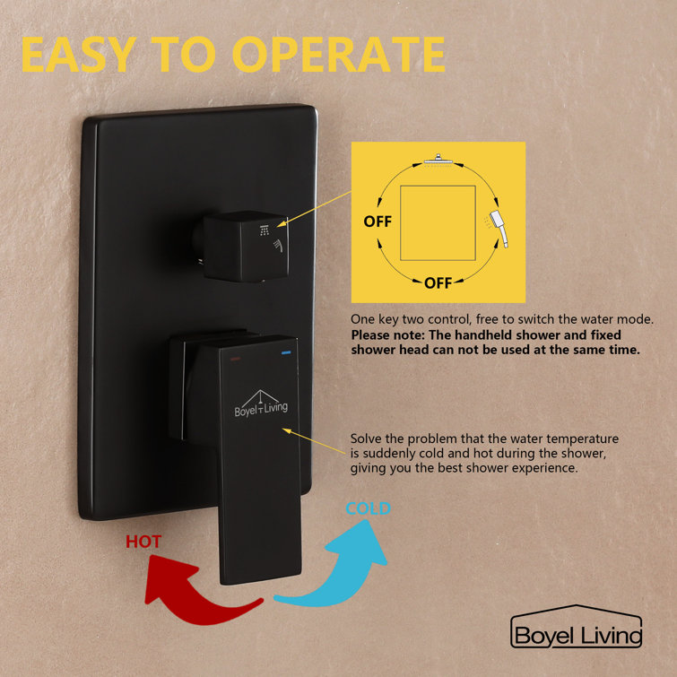 Matte Black Dual Square Rain Shower System with Handheld