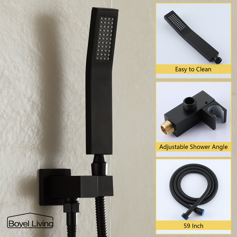 Matte Black Dual Square Rain Shower System with Handheld