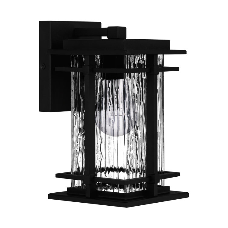 Black Aluminum Dimmable Outdoor Wall Lantern with Textured Glass