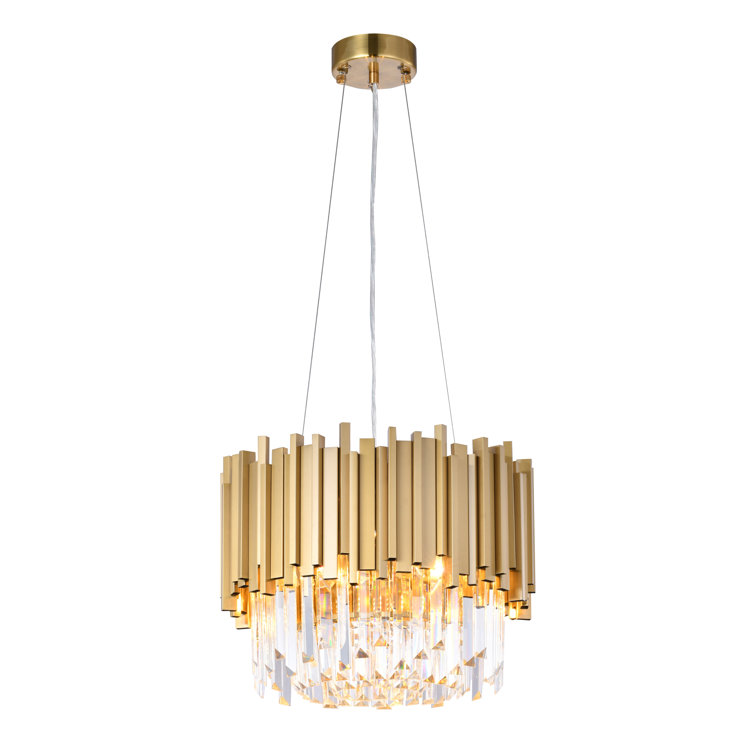 Gold Stainless Steel Chandelier with Clear Crystal Accents