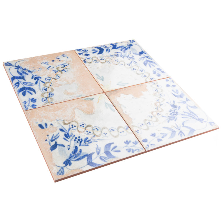 Kings Luxe Heritage 17.63" Blue and Beige Ceramic Patterned Wall & Floor Tile