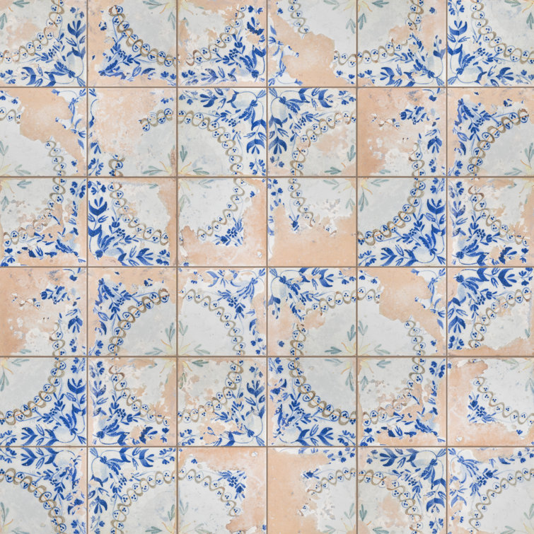 Kings Luxe Heritage 17.63" Blue and Beige Ceramic Patterned Wall & Floor Tile