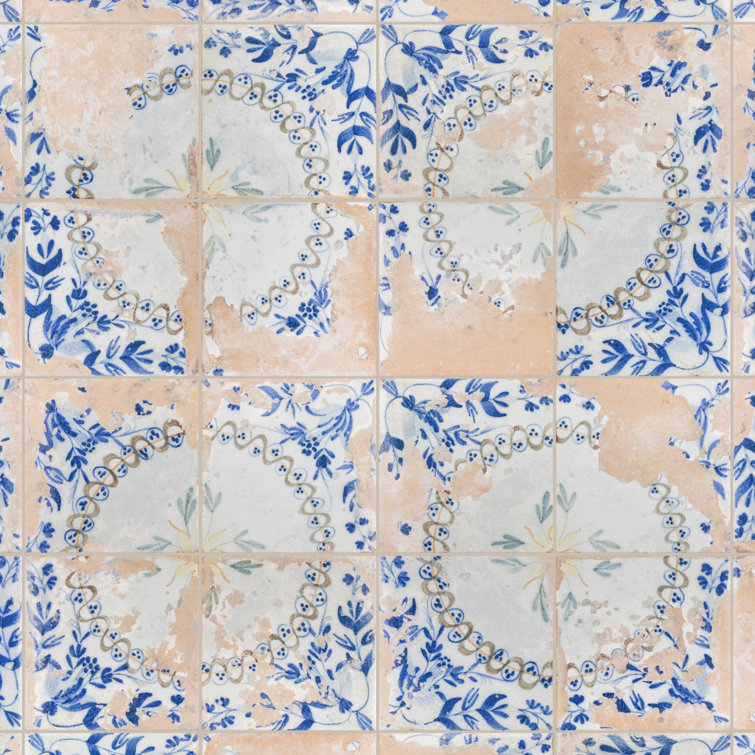 Kings Luxe Heritage 17.63" Blue and Beige Ceramic Patterned Wall & Floor Tile