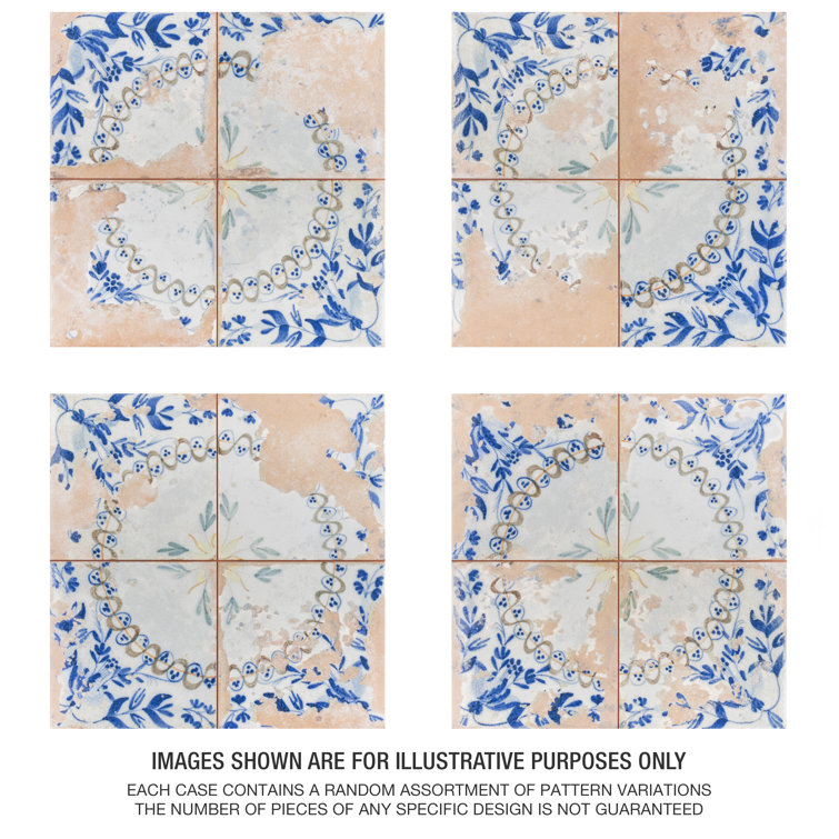 Kings Luxe Heritage 17.63" Blue and Beige Ceramic Patterned Wall & Floor Tile