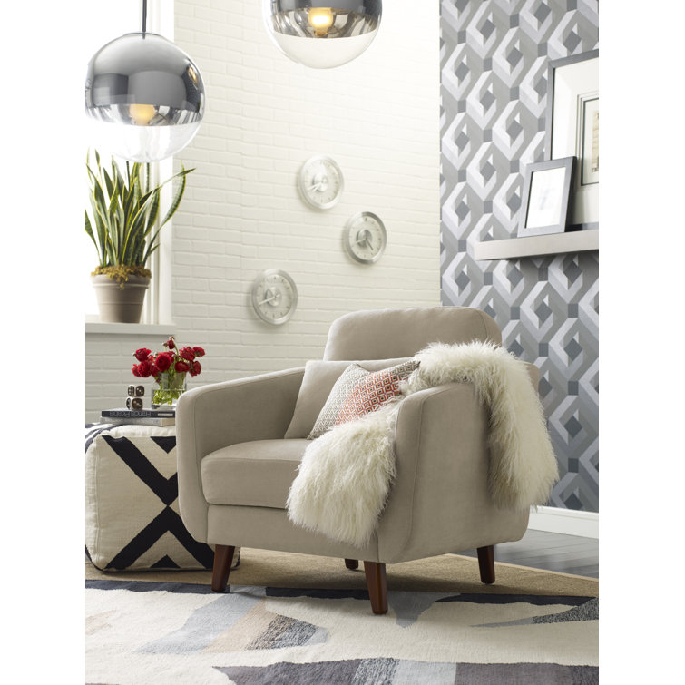 Beige Microfiber Upholstered Armchair with Solid Wood Legs