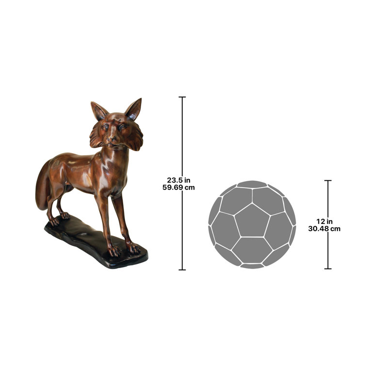 Wary Standing Fox Bronze Garden Statue with Sepia Patina