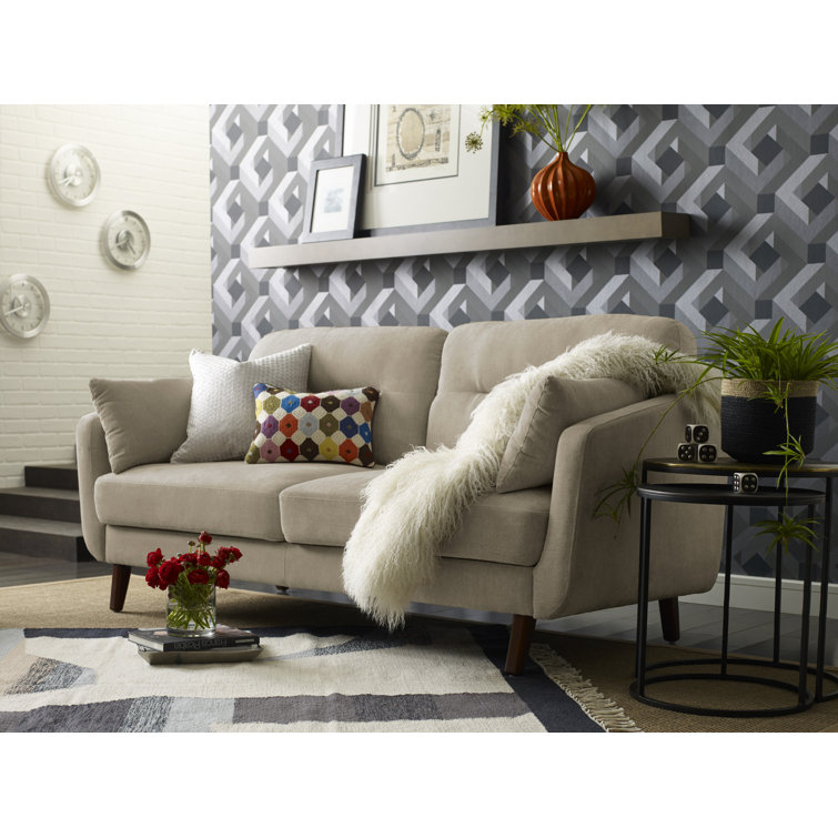 Chloe Beige Microfiber Mid-Century Modern Loveseat