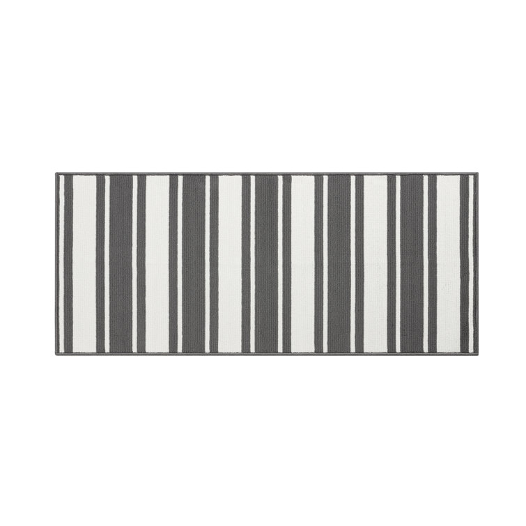 Dark Grey and White Stripe Tufted Runner Rug
