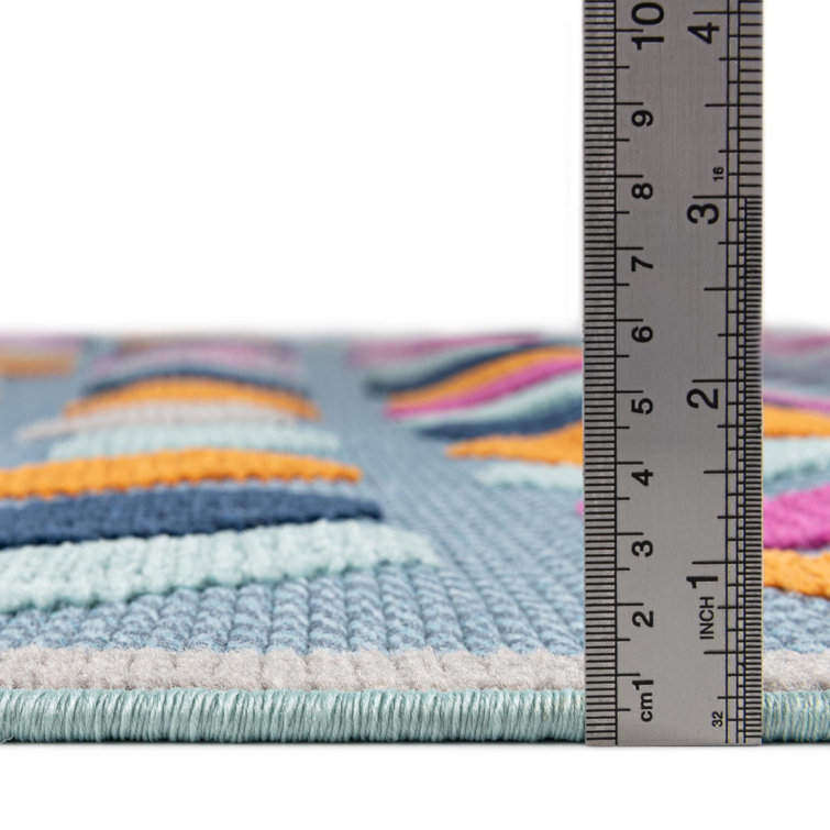 Aruba Outdoor 5x8 Blue and Multicolor Geometric Synthetic Area Rug