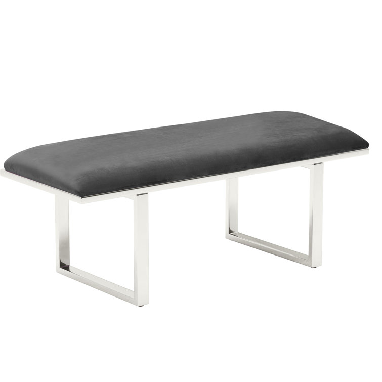 Remi French Dark Gray Velvet Upholstered Entryway Bench
