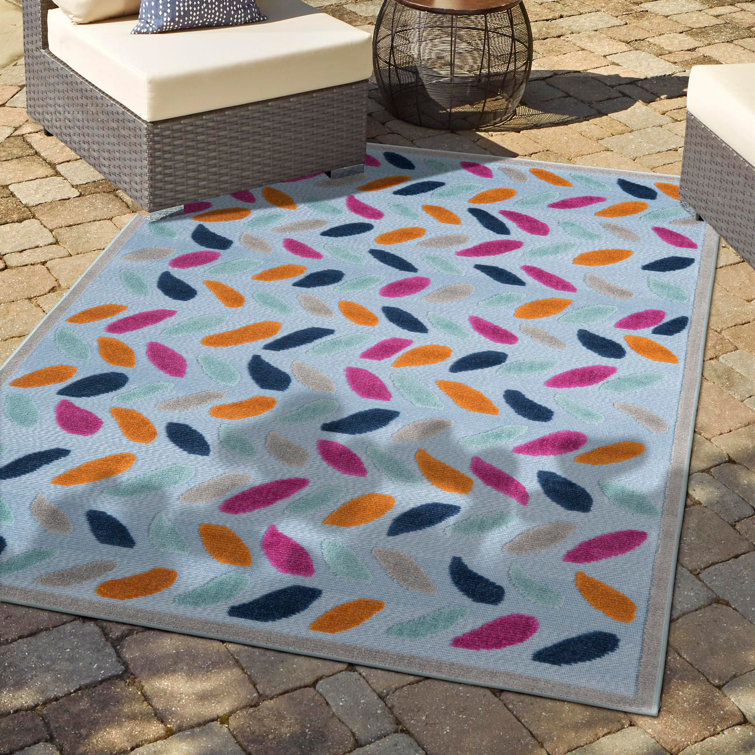 Aruba Outdoor 5x8 Blue and Multicolor Geometric Synthetic Area Rug