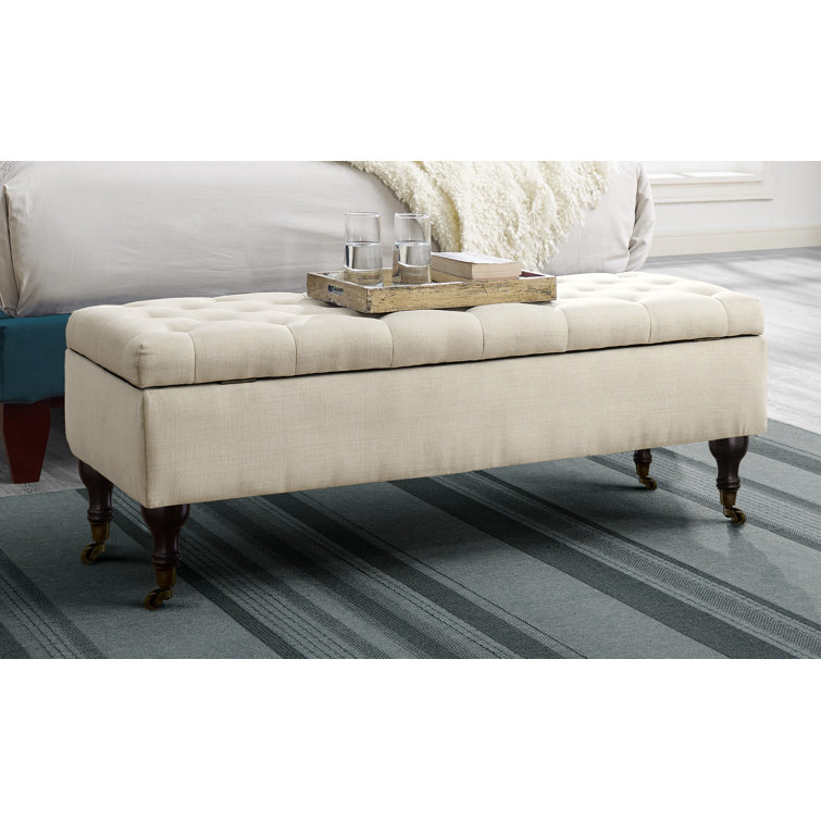 Buttercream Tufted Upholstered Storage Bench with Wood Legs