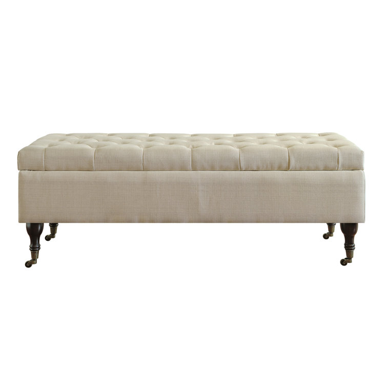 Buttercream Tufted Upholstered Storage Bench with Wood Legs